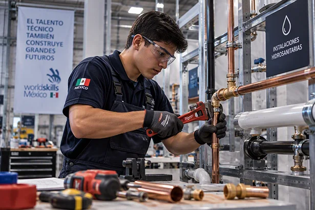 Representación conceptual de capacitación técnica en instalaciones hidrosanitarias modernas